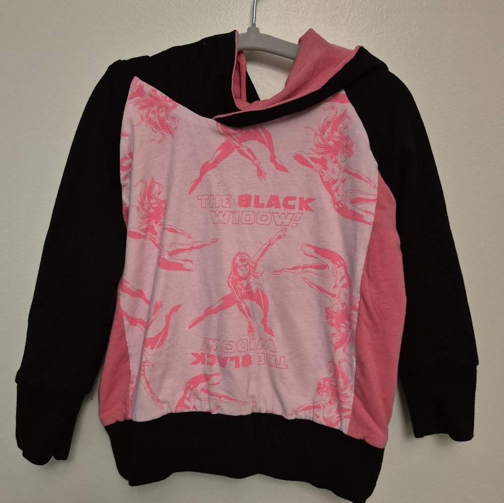 Upcycled 3T Hoodie in Black Widow Print